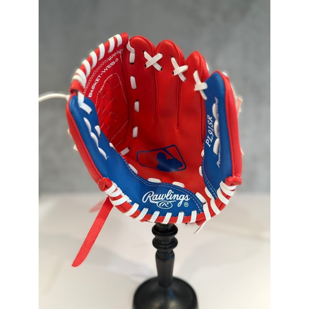 Rawlings PL91SR Players Series 9 Inch Youth Baseball Glove Red Blue Basket Web
